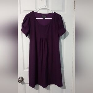 Jessica Howard Purple Pleated Puff Sleeve Midi Dress